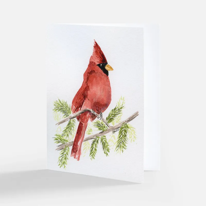 Cardinal watercolor Christmas notecard